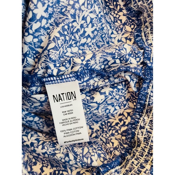 NATION LTD XS Blue White Ditsy Floral Rowena Top Primrose Smocked Skirt Set - Picture 5 of 16